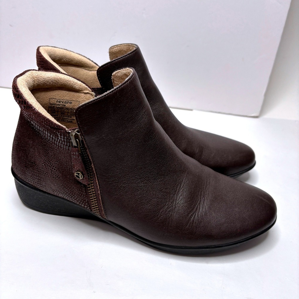 Revere Dasmascus Zip Up Dark Brown Leather Ankle Boots Womens 10‎ Booties Shoes